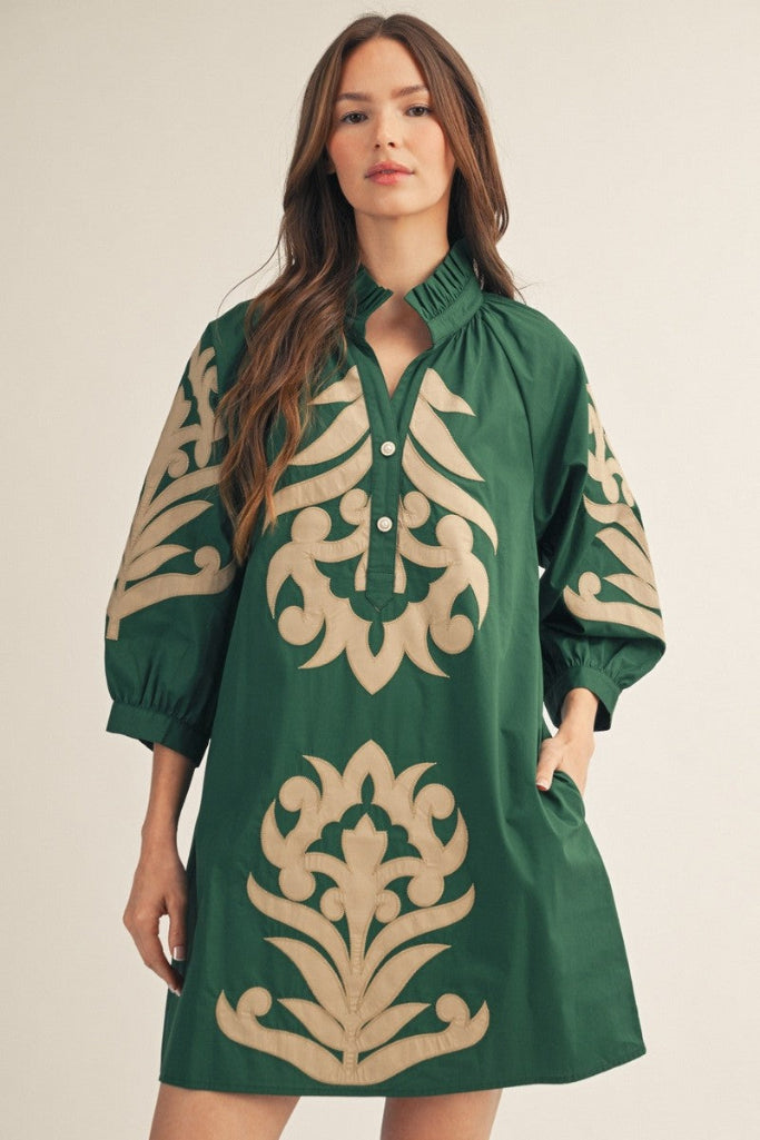 Sarah Floral Shift Dress - Dark Green