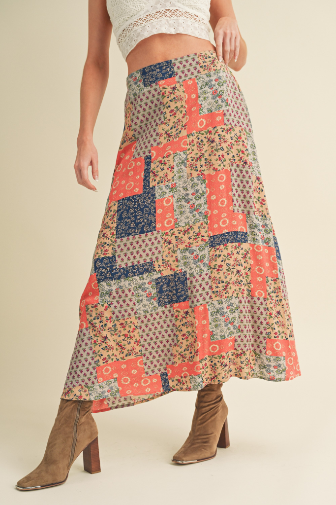 Violetta Printed Maxi Skirt - Tan/Orange