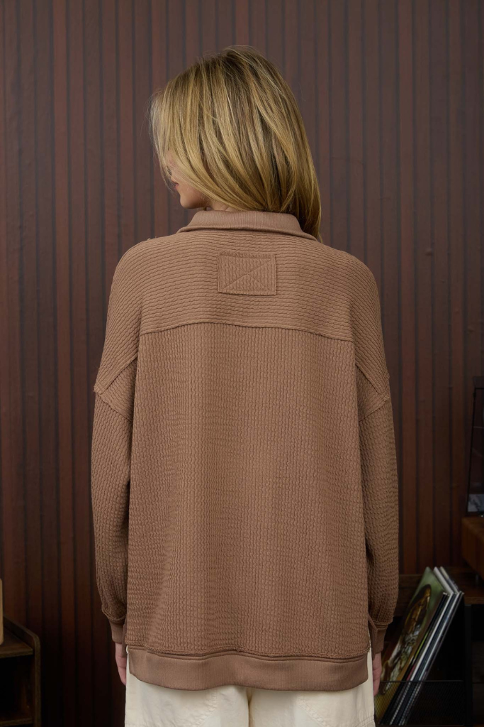 Levi Half Zip Waffle Knit Top - Mocha