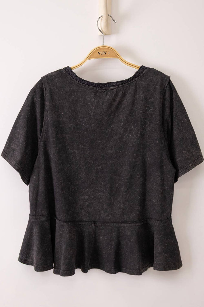 Enjoy It V-Neck Top - Washed Black