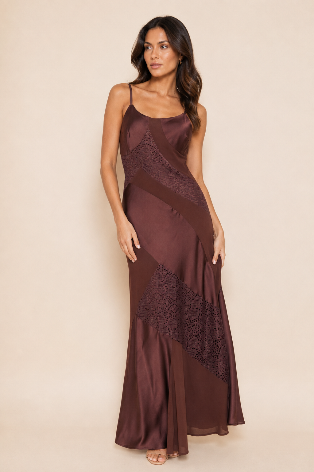 Certain Charm Satin Maxi Dress - Brown