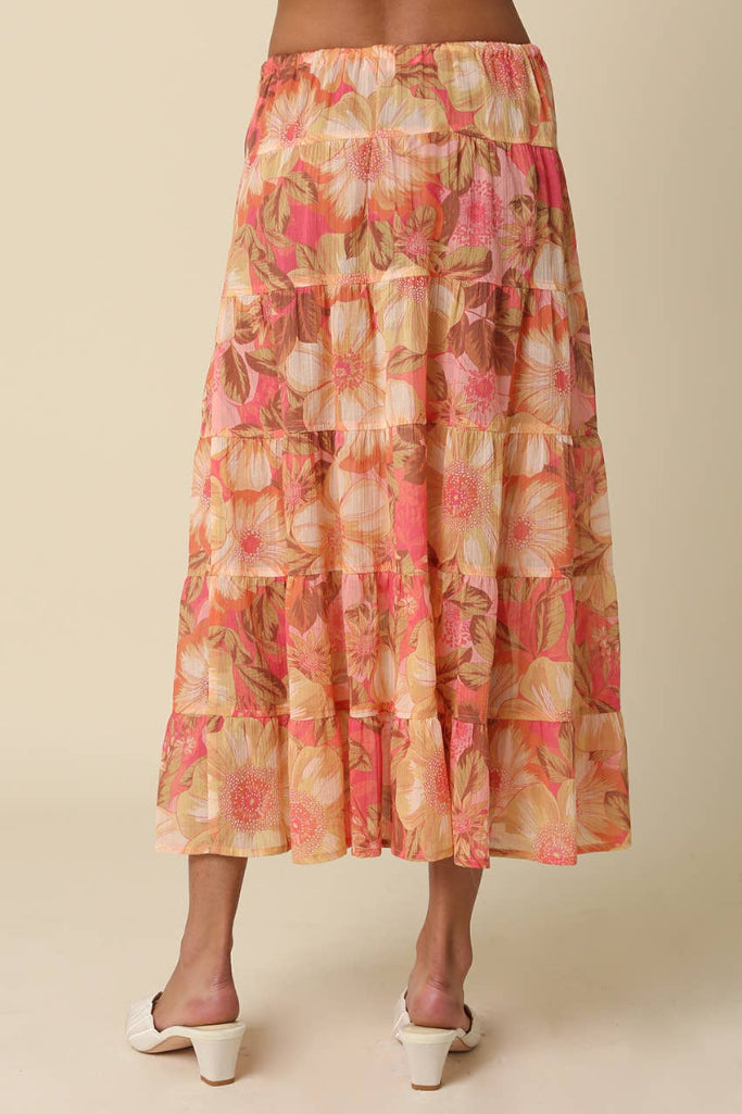 Cool About It Floral Tiered Maxi Skirt - Multi Coral