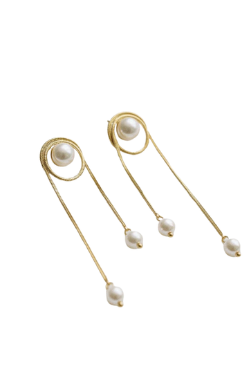 Pearl Motion Tassel Earrings - Gold