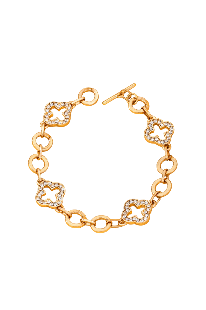 Show Off Crystal Clover Bracelet- Gold