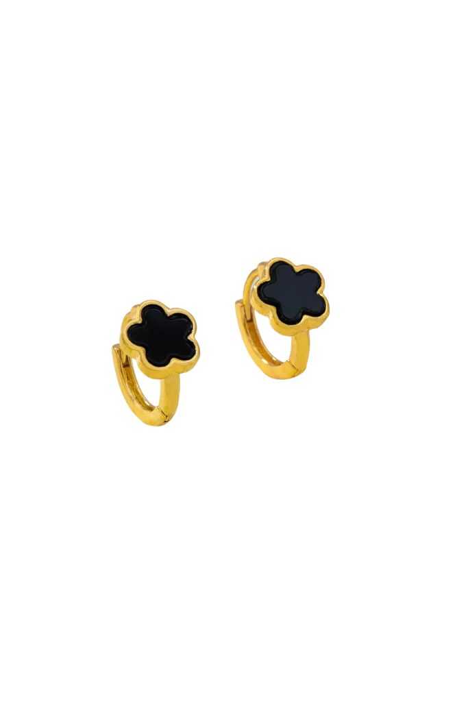 Cool Clover Huggie Hoop Earrings - Black/Gold