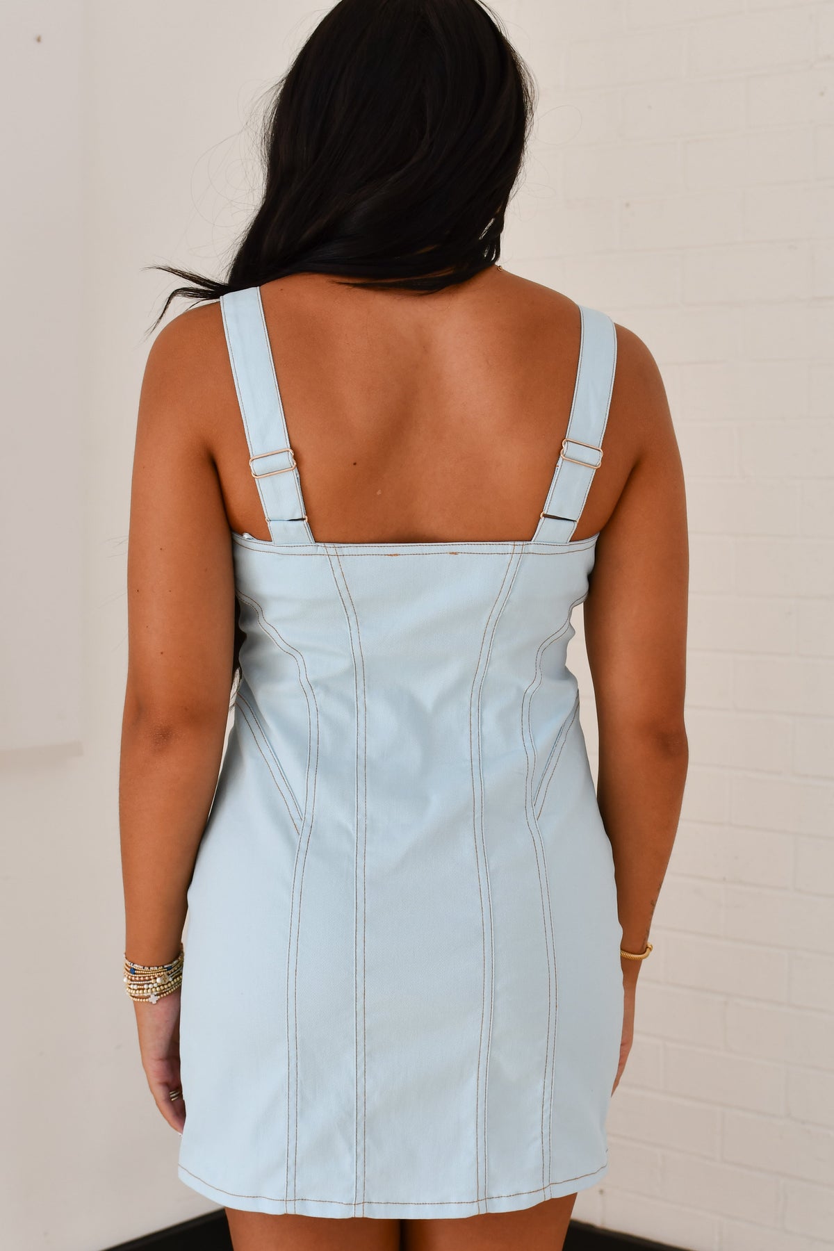 Take Account Zip Front Mini Dress - Light Blue
