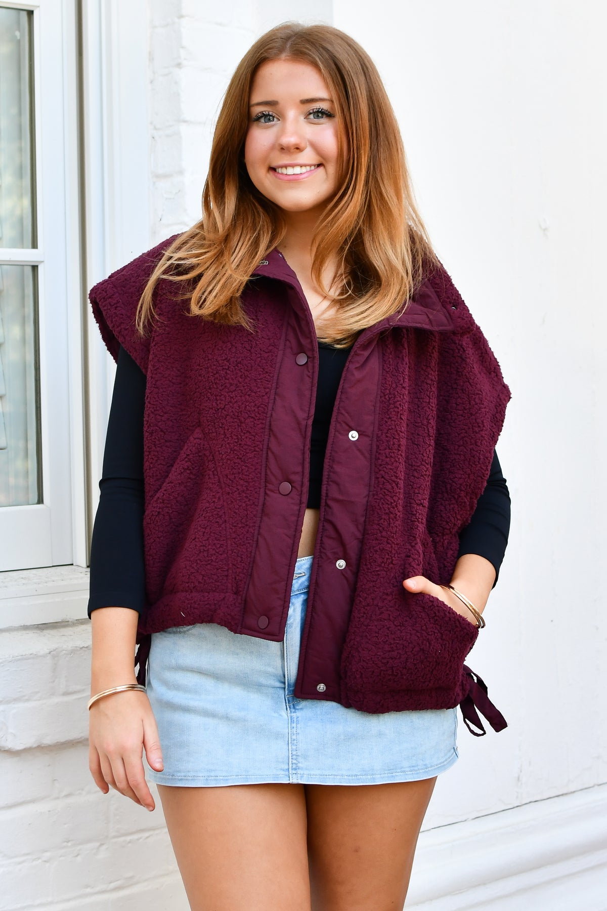 Free Range Teddy Vest - Burgundy