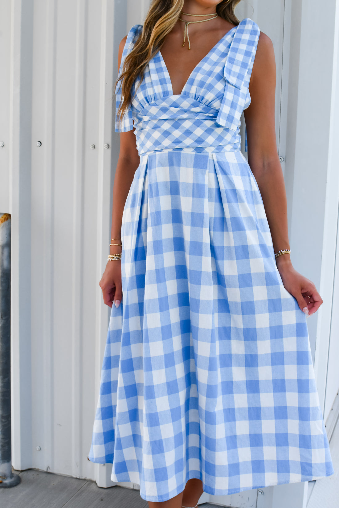 Liv Checkered Maxi Dress- Blue