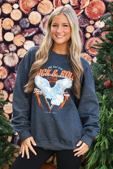 Rock N' Roll Graphic Sweatshirt - Charcoal