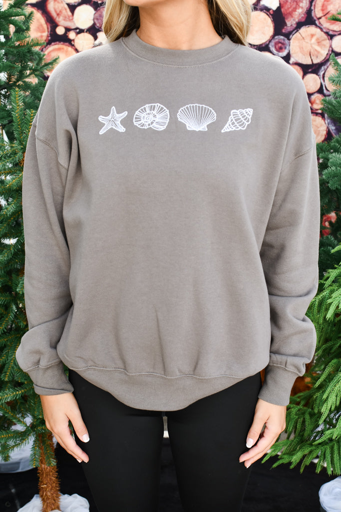 Seaside Sweetie Graphic Sweatshirt - Brown