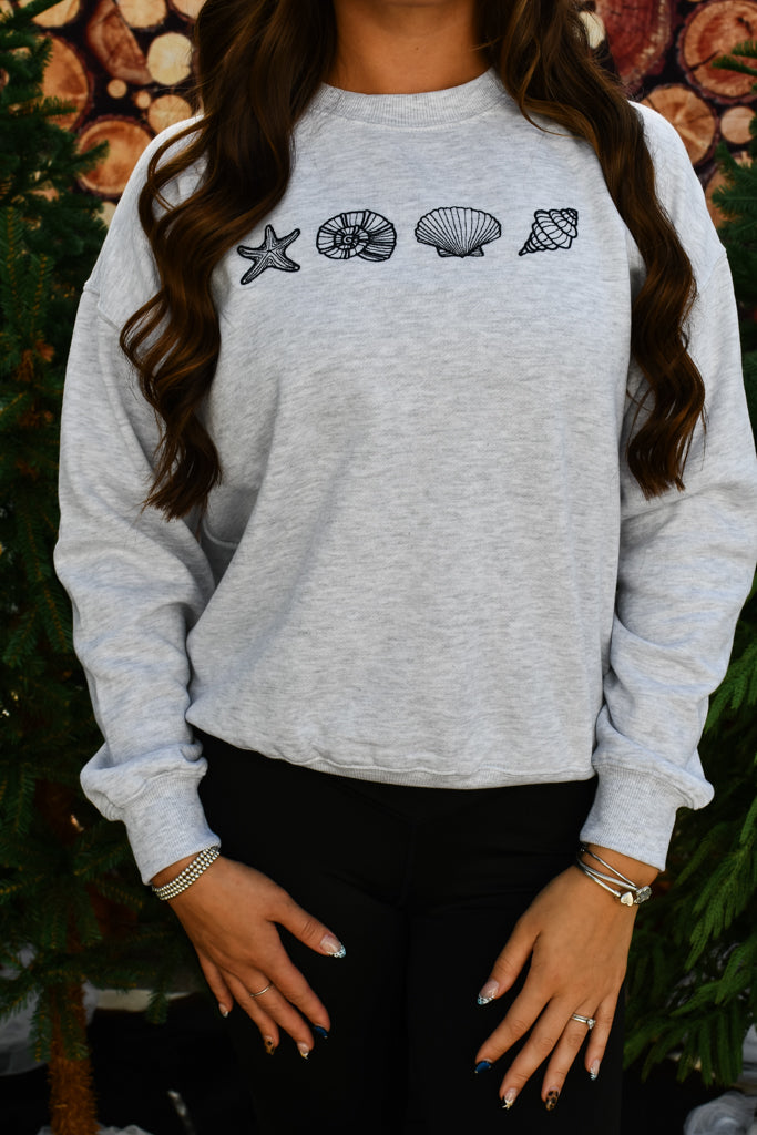 Seaside Sweetie Graphic Sweatshirt - Ice Grey