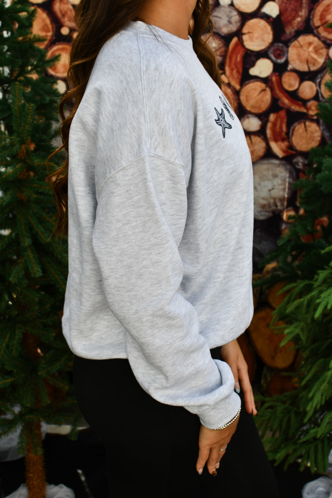Seaside Sweetie Graphic Sweatshirt - Ice Grey