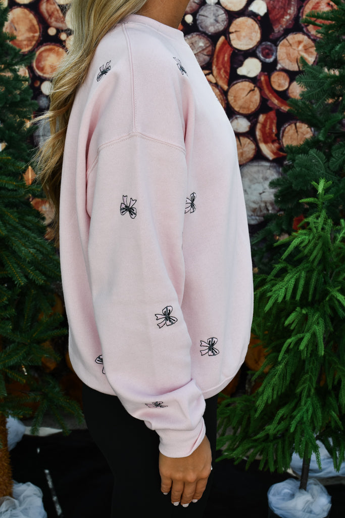 Heartstrings Bow Sweatshirt - Baby Pink
