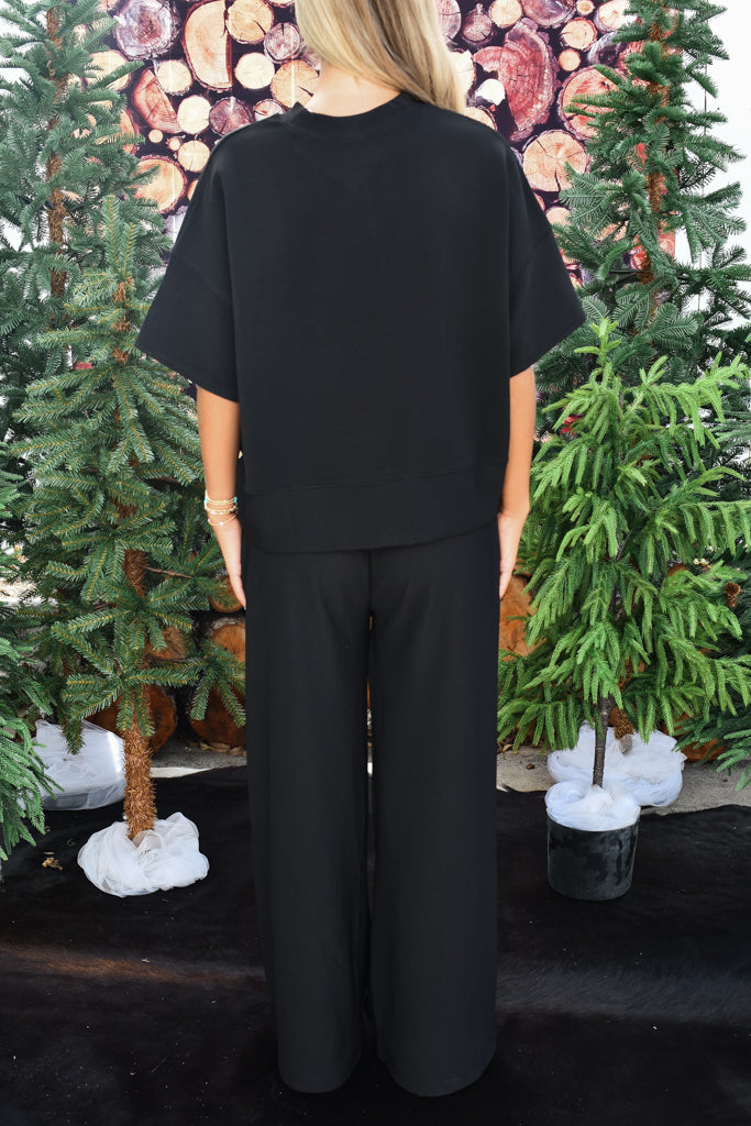 Delylah Ribbed Lounge Set - Black