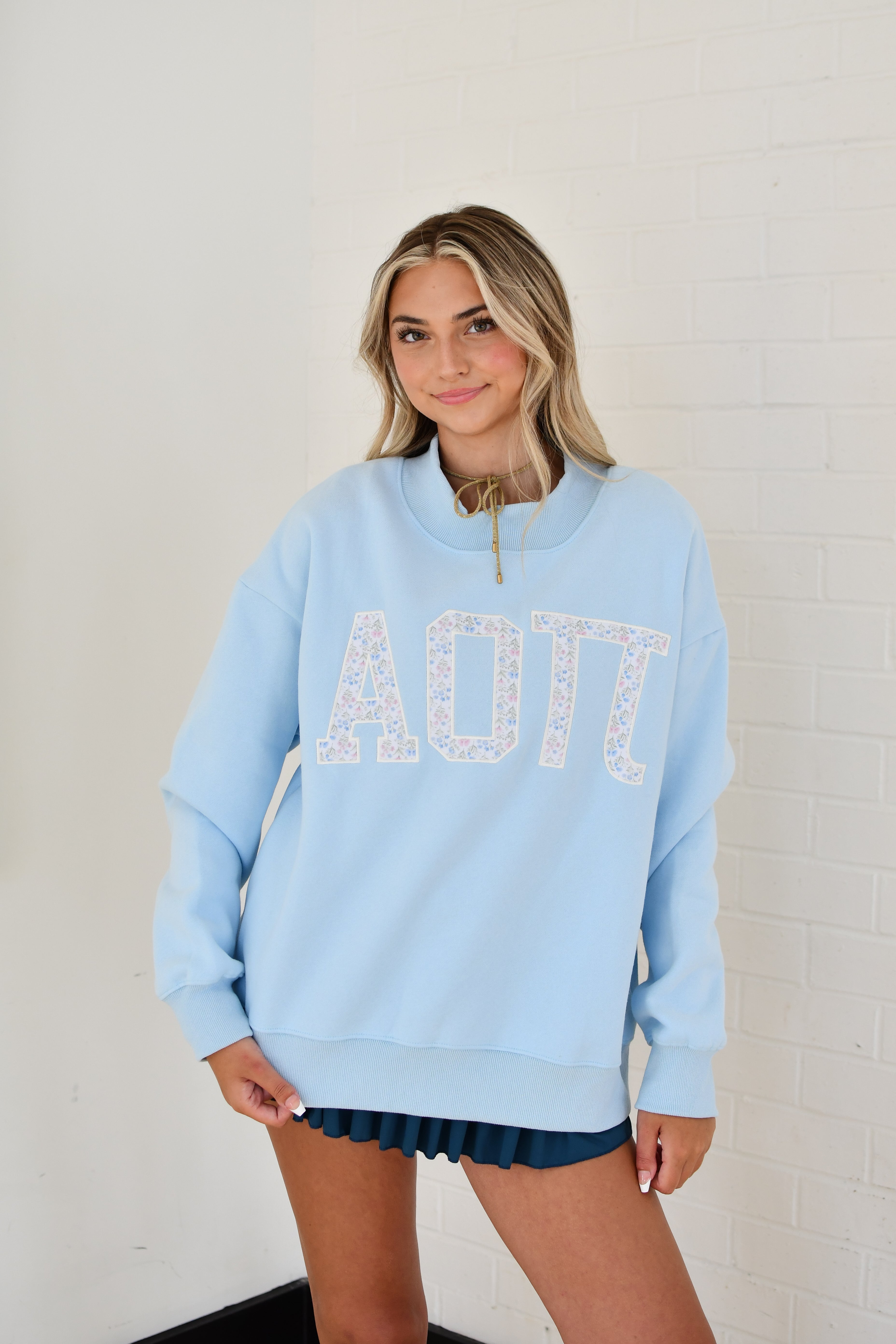 Sorority Floral Embroidered Mock-Neck Sweatshirt -  AOII