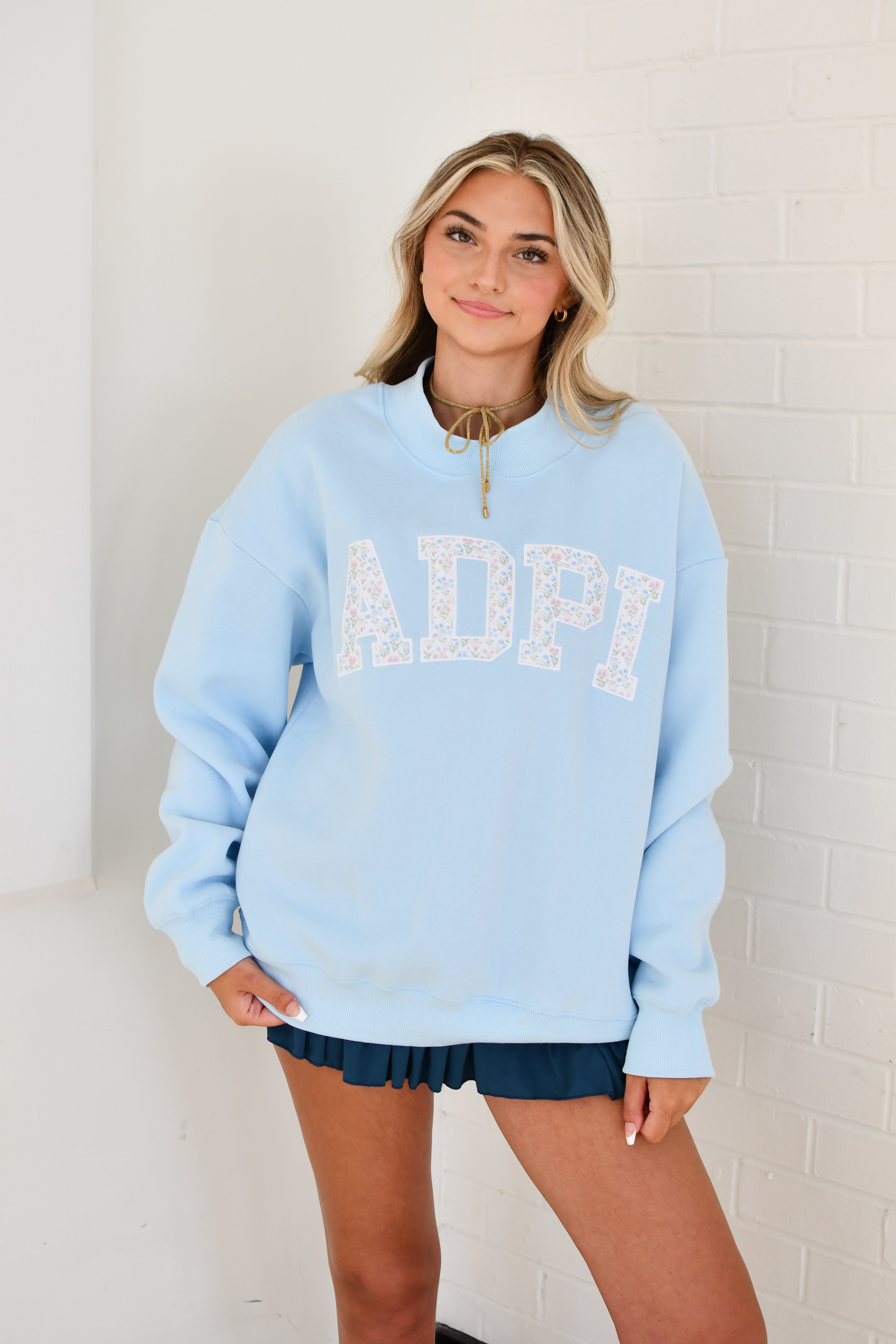 Sorority Floral Embroidered Mock-Neck Sweatshirt -  ADPI
