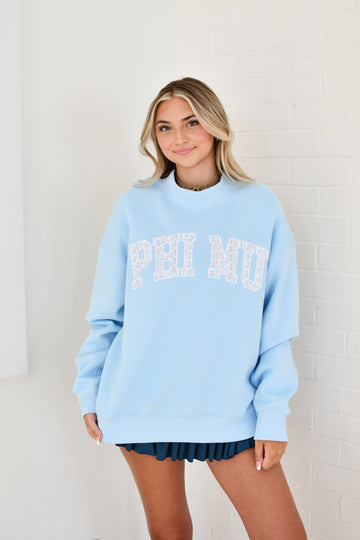 Sorority Floral Embroidered Mock-Neck Sweatshirt - Phi Mu