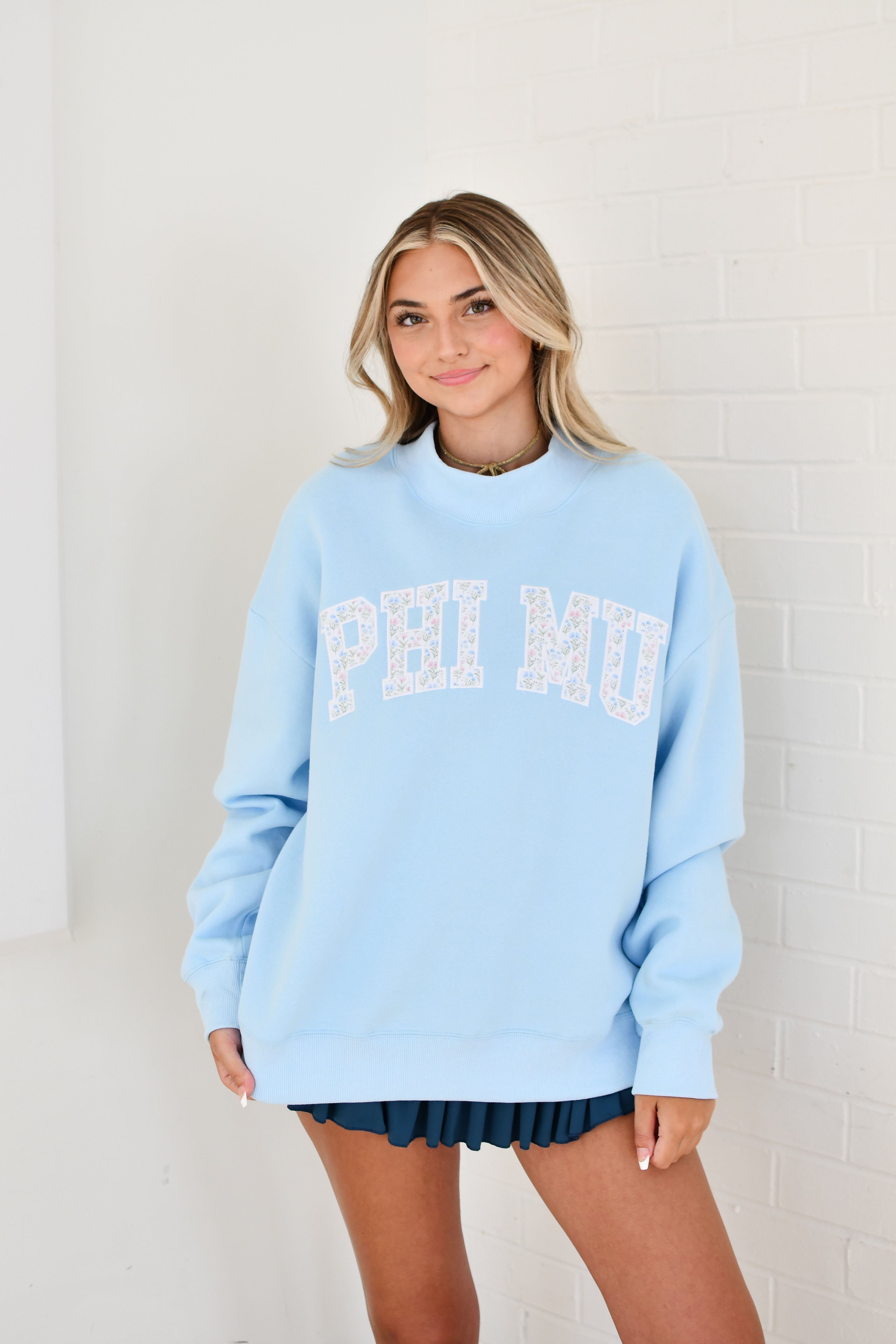 Sorority Floral Embroidered Mock-Neck Sweatshirt - Phi Mu