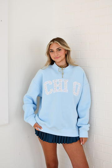Sorority Floral Embroidered Mock-Neck Sweatshirt - Chi Omega