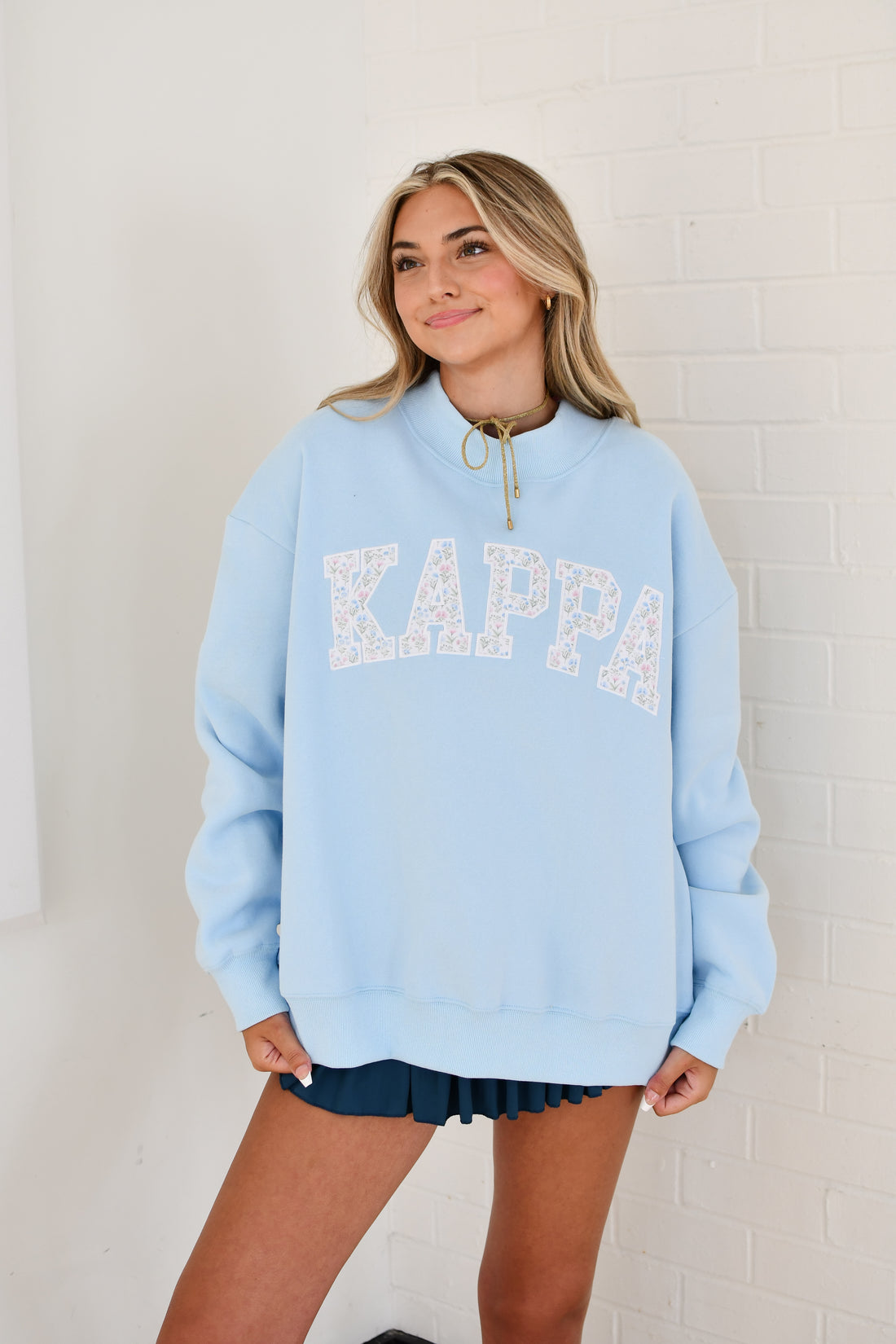 Sorority Floral Embroidered Mock-Neck Sweatshirt- KKG
