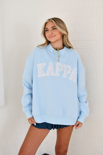 Sorority Floral Embroidered Mock-Neck Sweatshirt- KKG
