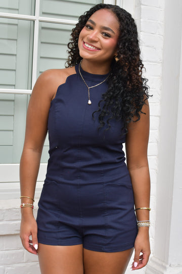 Lucky Streak Halter Romper - Navy
