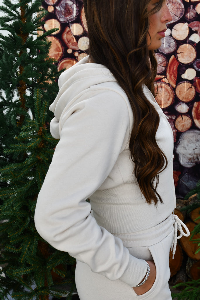 Double Zip Cropped Jacket - Beige