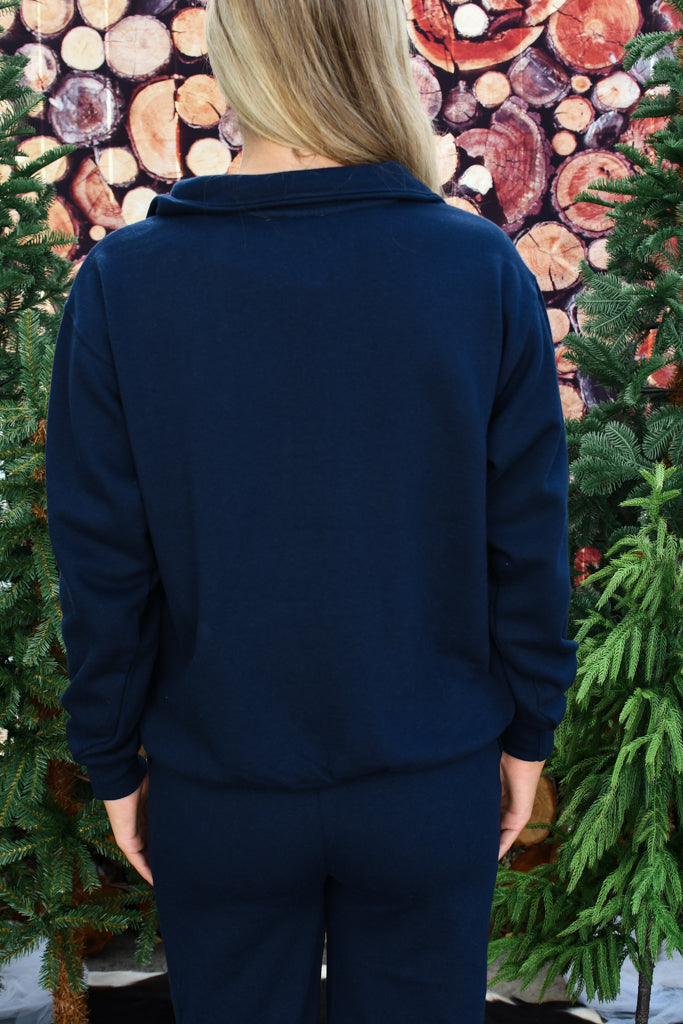 Cozy Cut Mock Neck Pullover - Navy