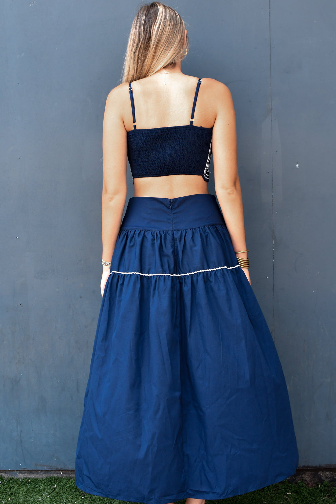 Big Play Lace Trimmed Top & Skirt Set - Navy/White
