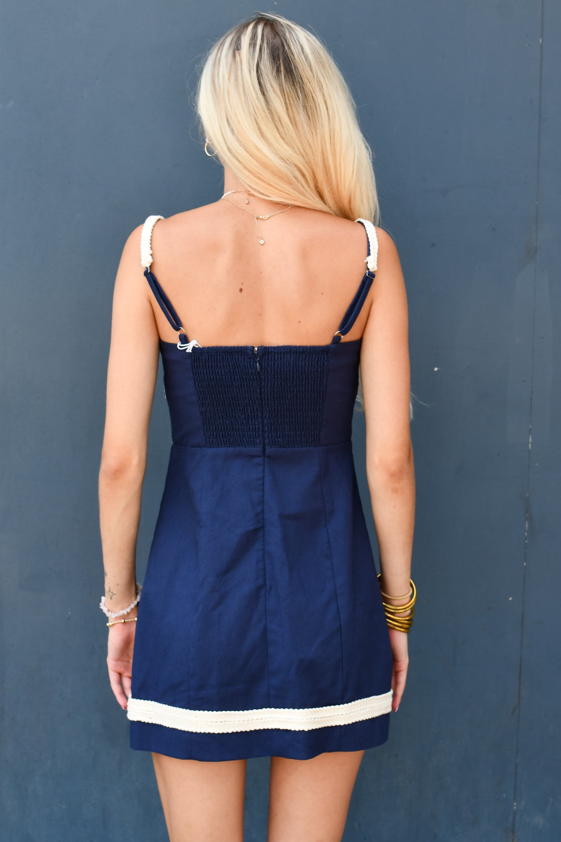 Big Deal Contrast Trim Mini Dress - Navy/White