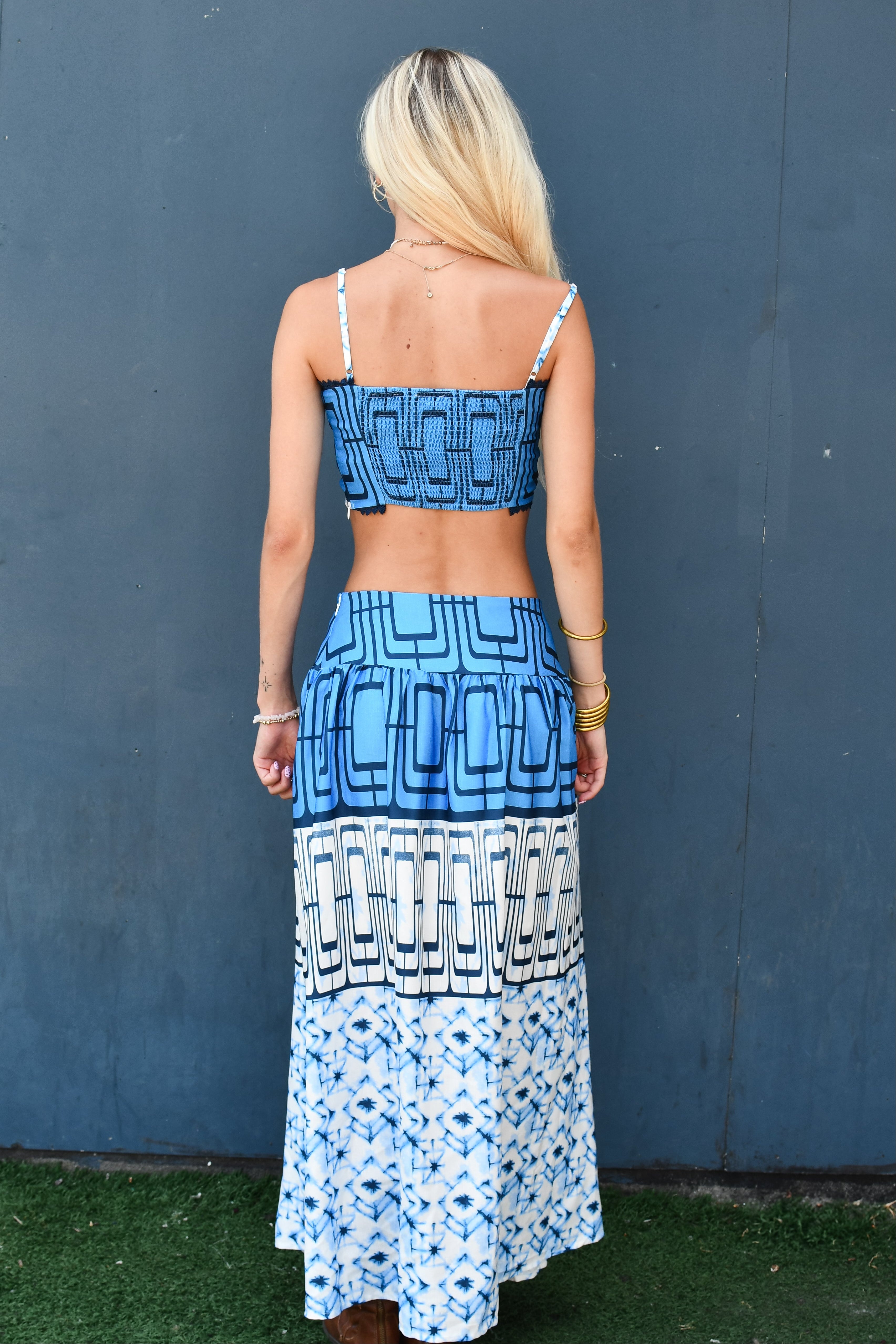 Getaway Glow Top & Midi Skirt Set - Navy Multi