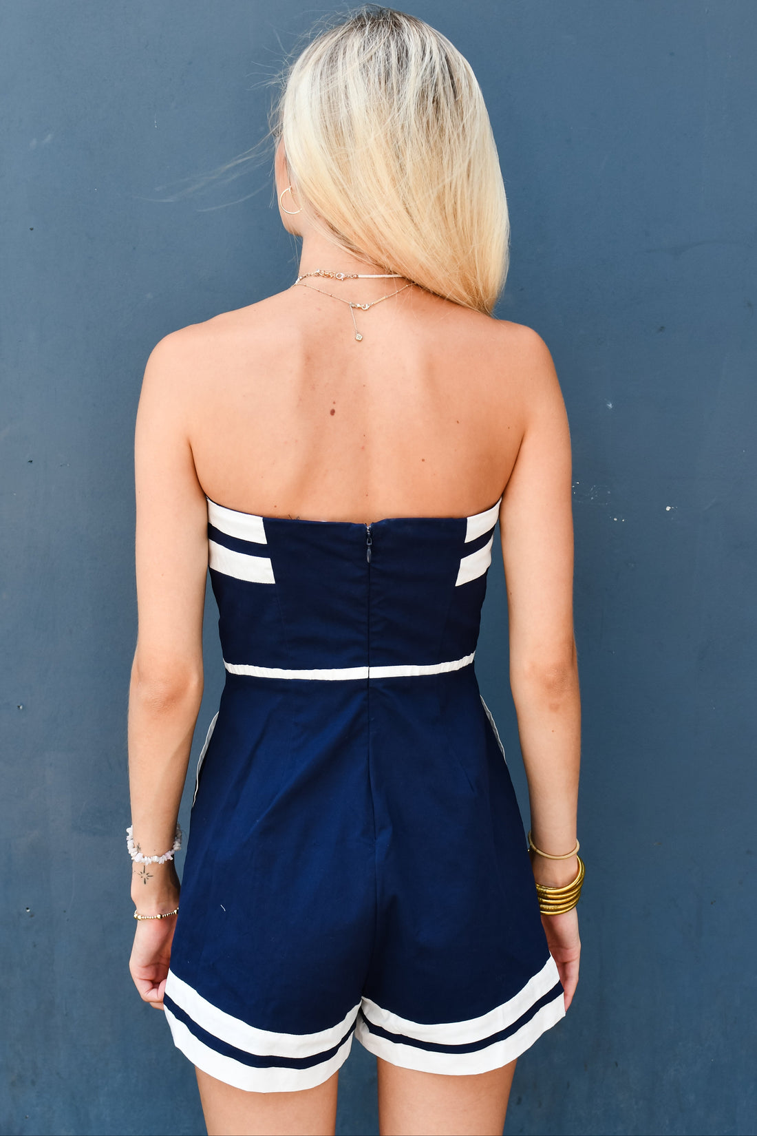 Nice To You Strapless Romper - Navy/White