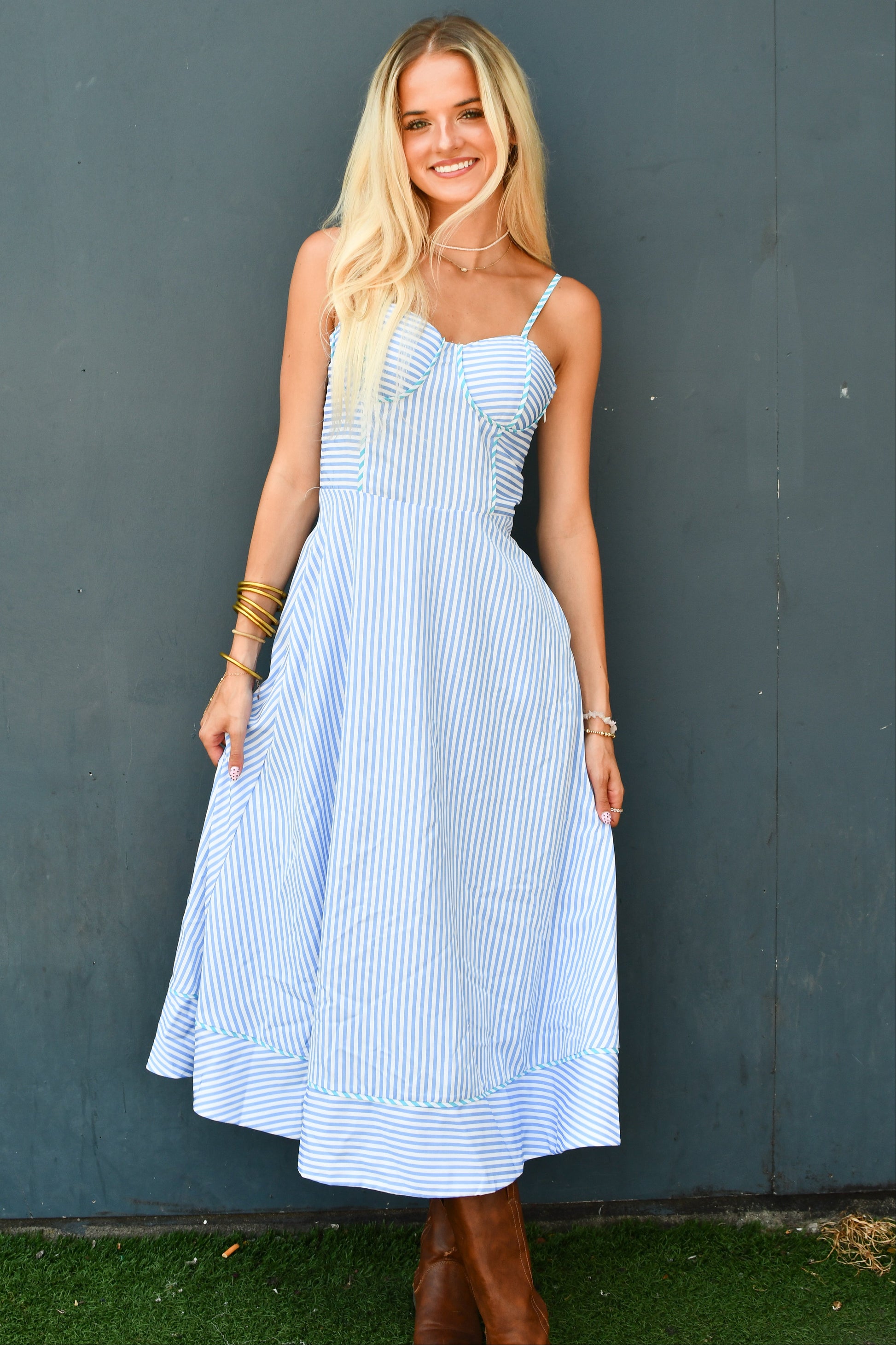 Endless Bliss Striped Midi Dress - Blue/White