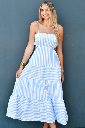 More To Come Tiered Striped Maxi Dress - Blue/White