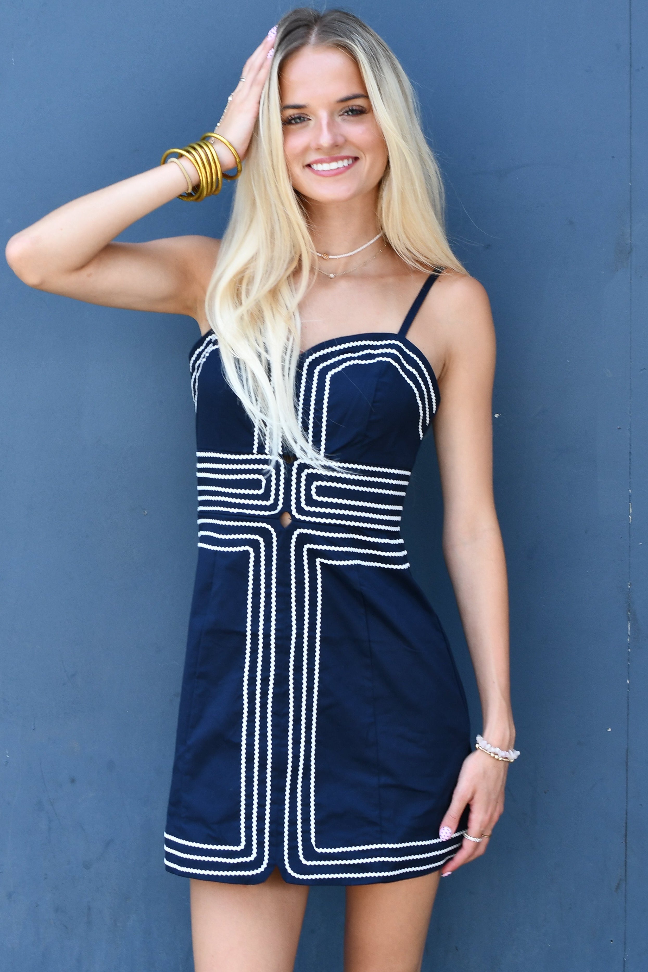 So Lovely Lace Trim Dress - Navy/White