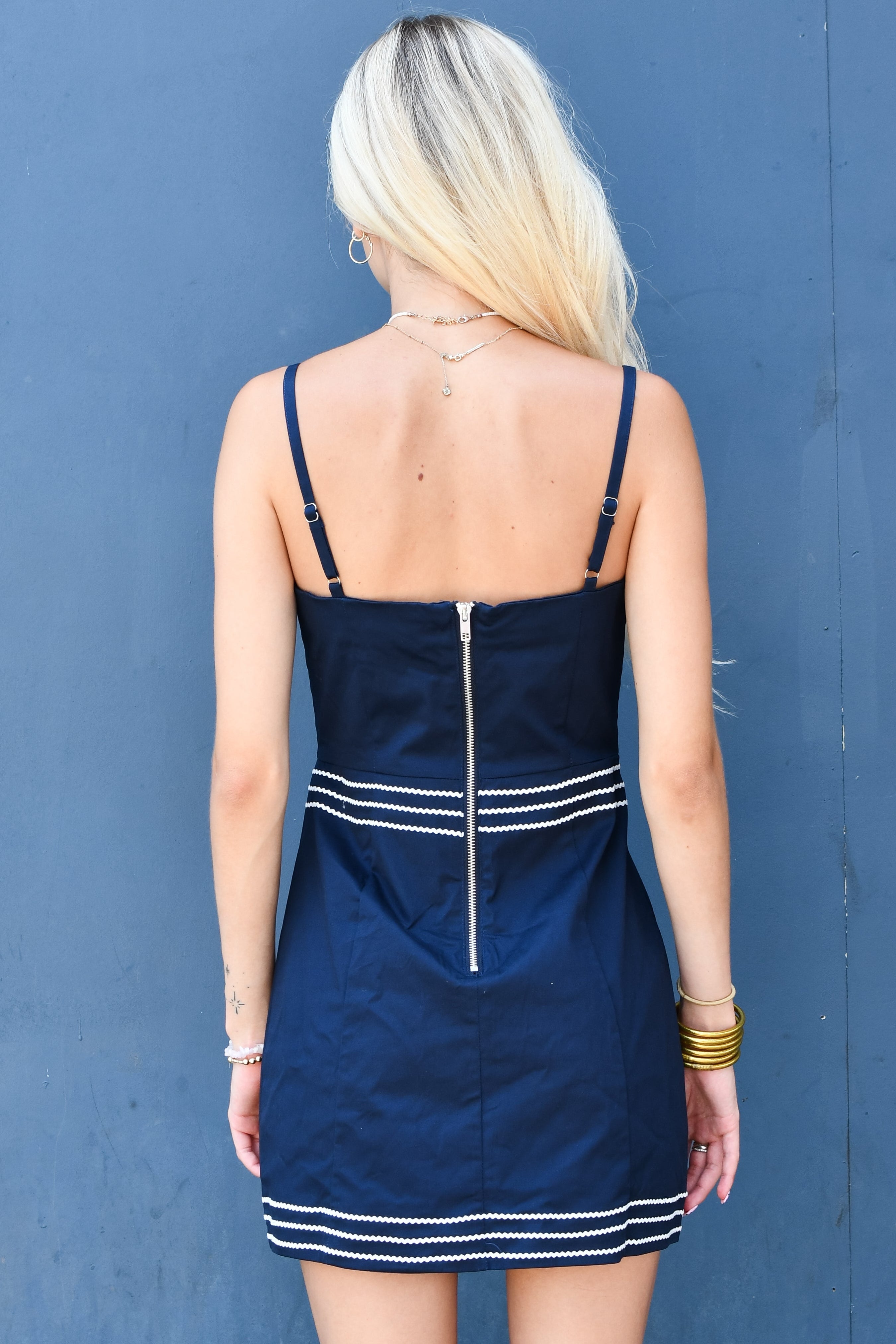So Lovely Lace Trim Dress - Navy/White