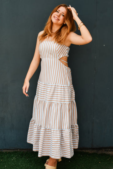 More To Come Tiered Striped Maxi Dress - Blue/Tan
