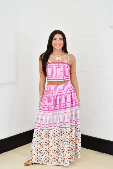 Getaway Glow Top & Midi Skirt Set - Lilac Multi