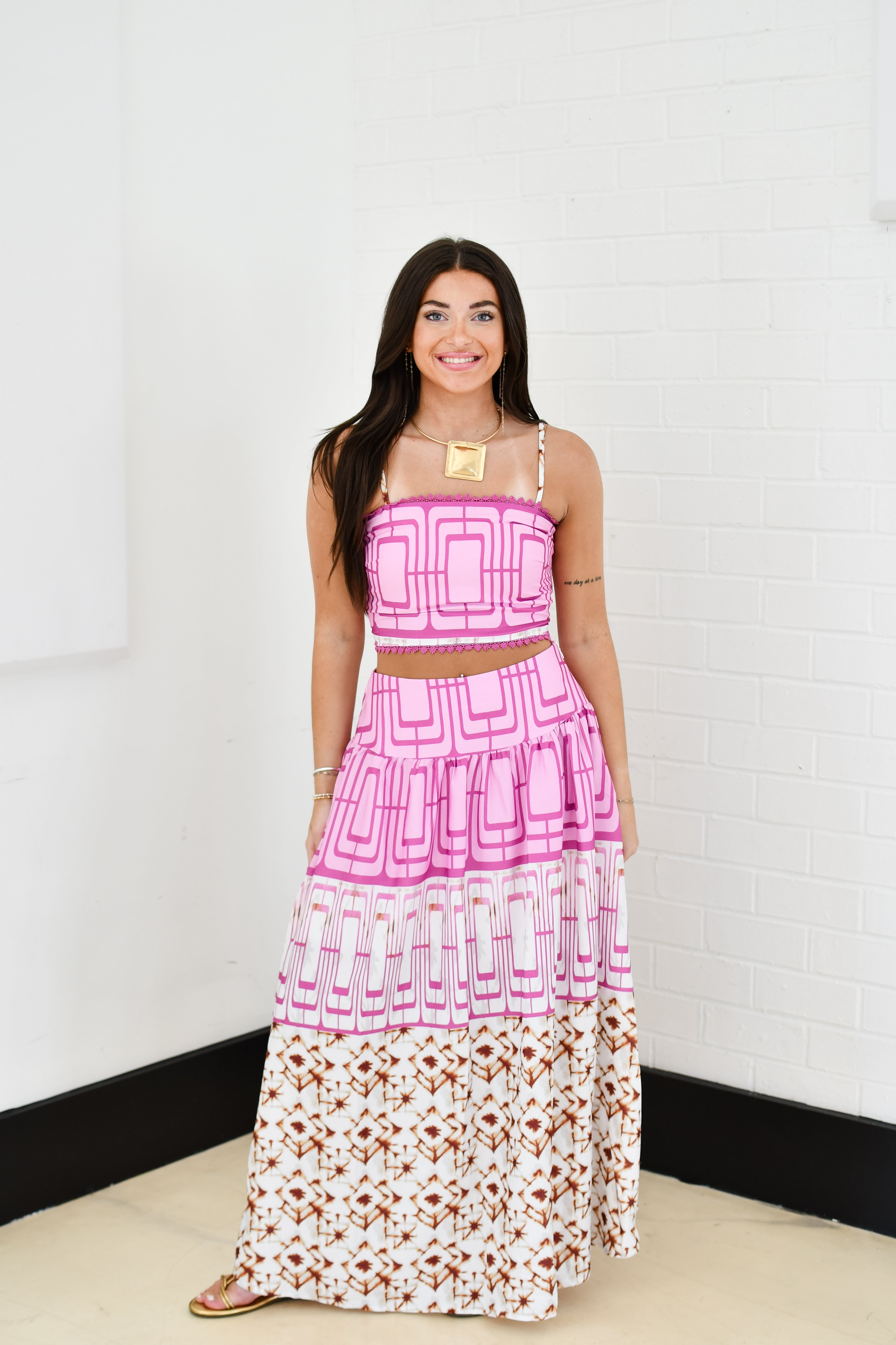 Getaway Glow Top & Midi Skirt Set - Lilac Multi