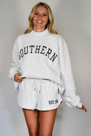 TooLooLah Classic Southern Mockneck Sweatshirt - Heather Grey