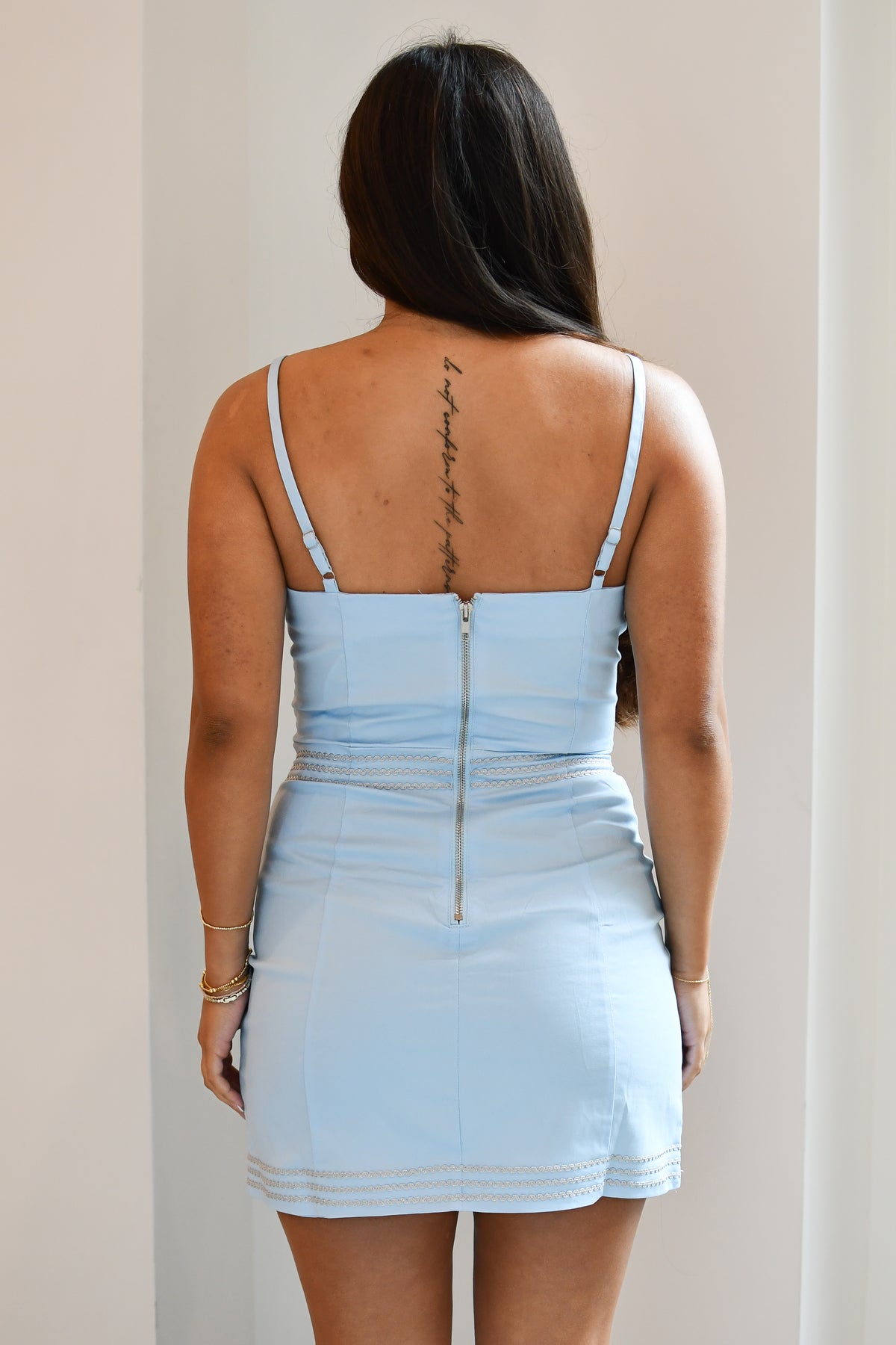 So Lovely Lace Trim Mini Dress - Blue/Silver