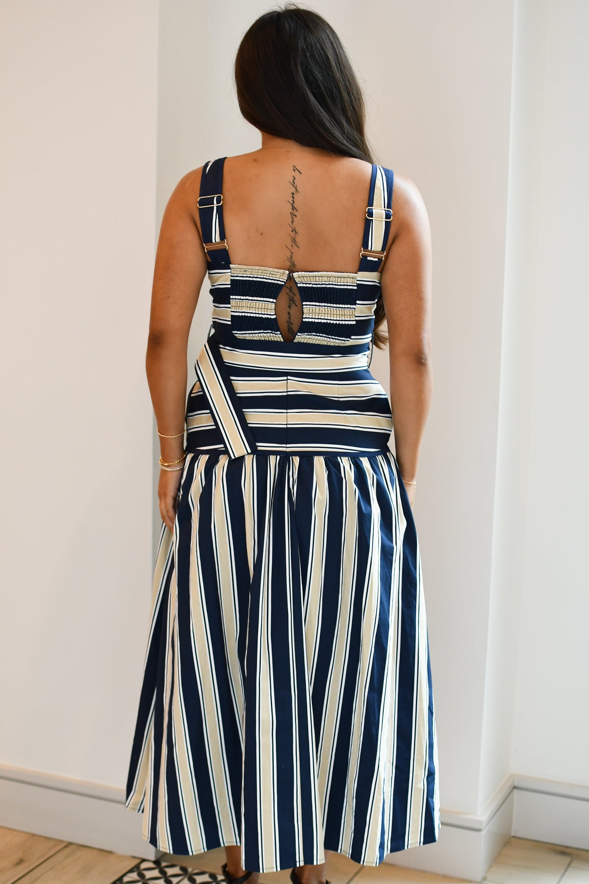 Looking Forward Striped Midi Dress - Navy/Beige
