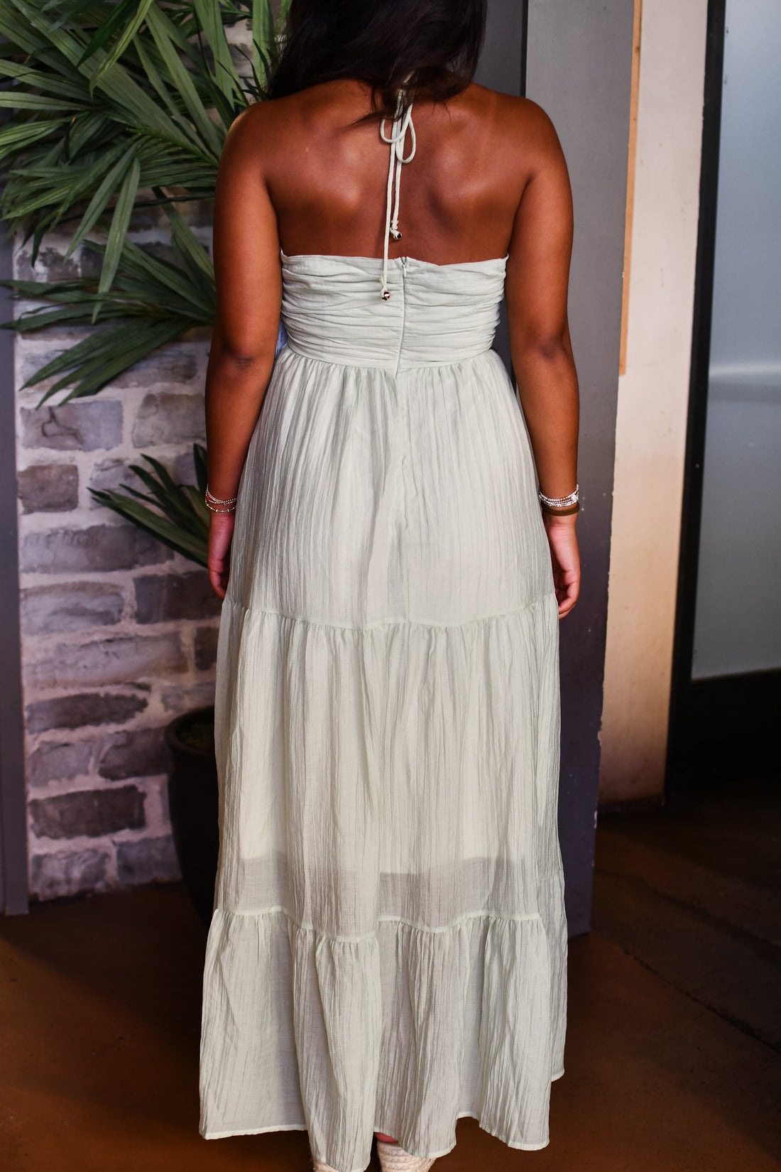 Chapel Halter Maxi Dress - Light Green