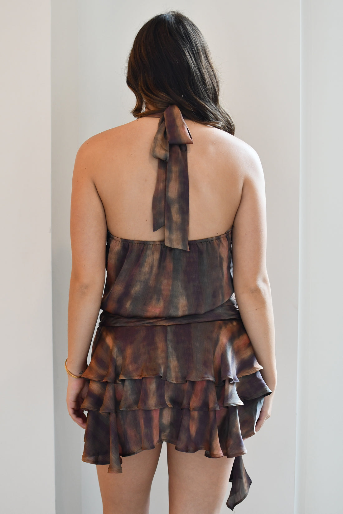 Just Because Halter Mini Dress - Olive Multi