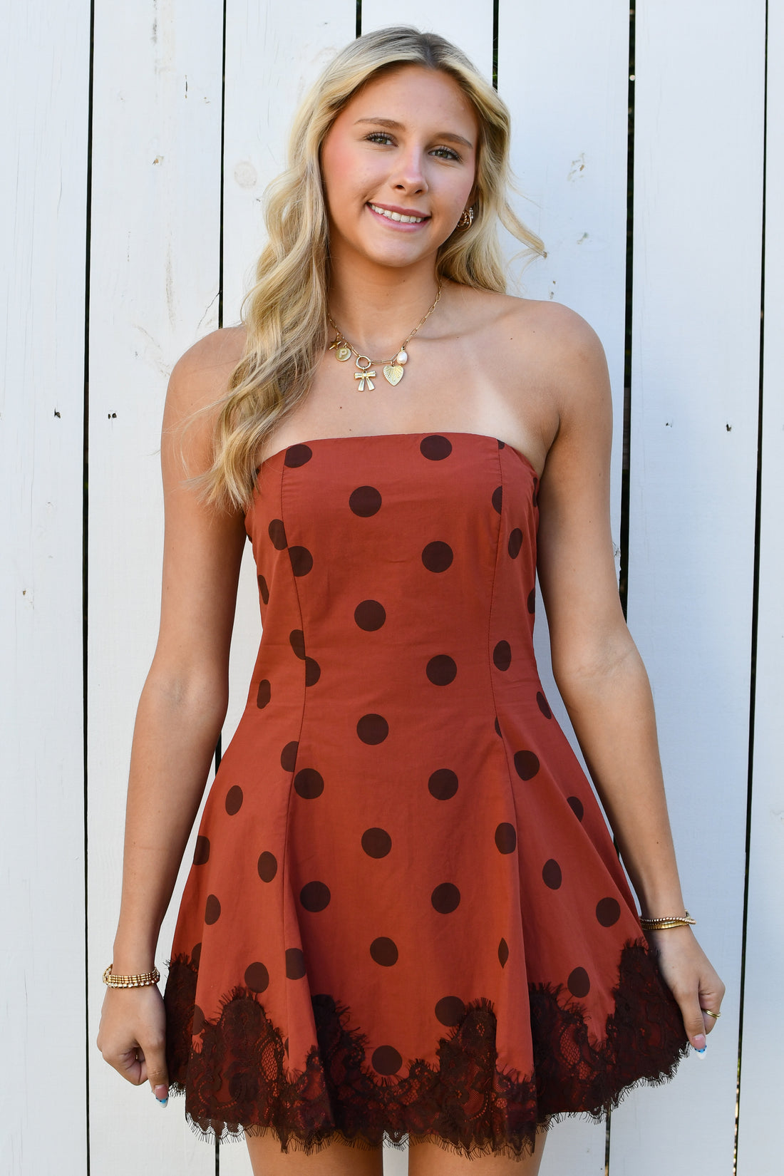 Believe Me Polka Dot Mini Dress - Brown
