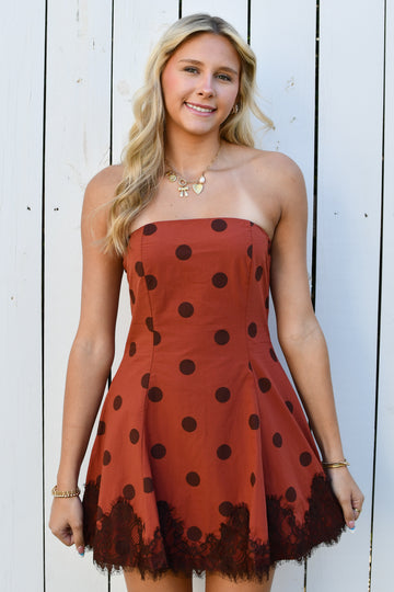 Believe Me Polka Dot Mini Dress - Brown