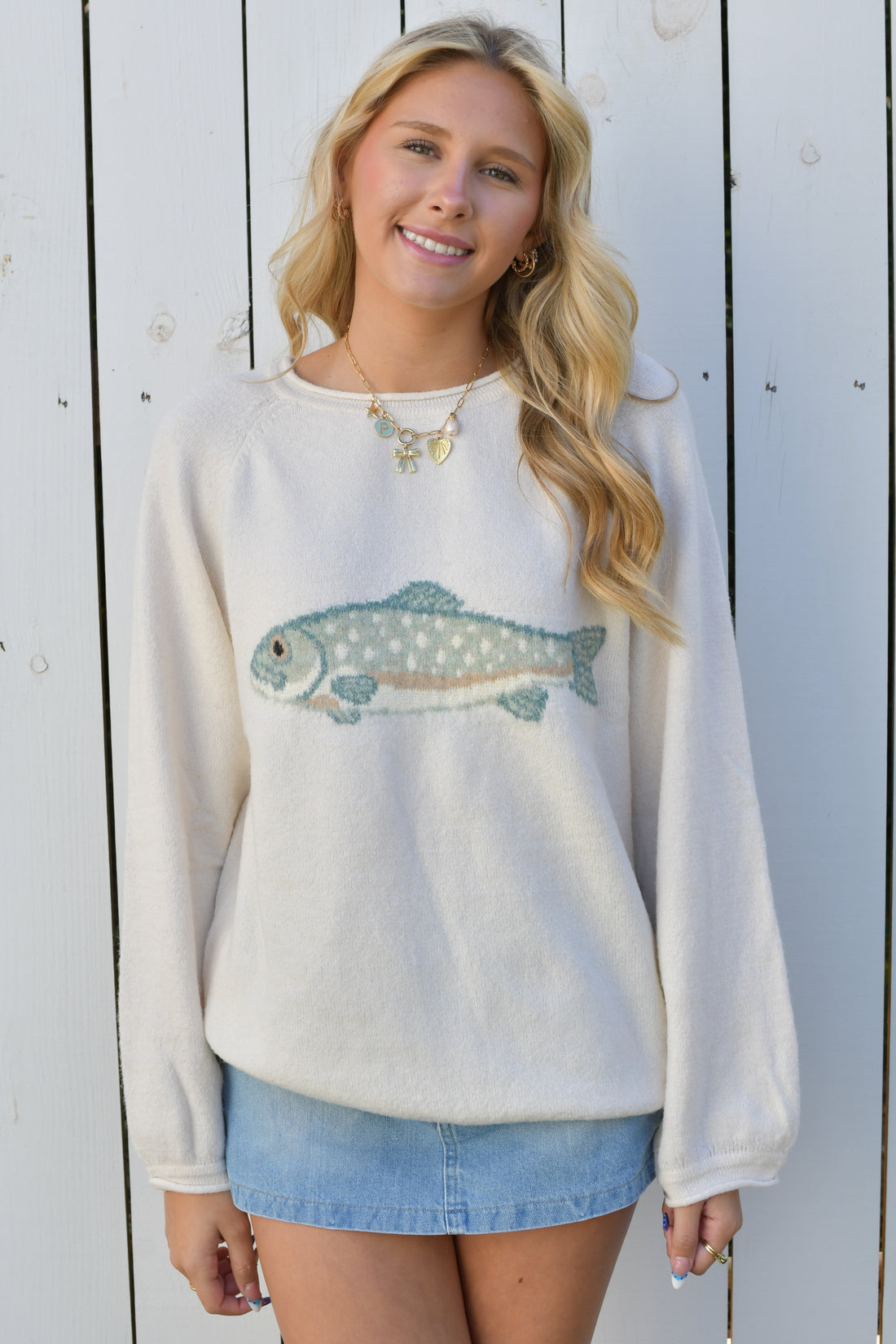 Reel Me In Crewneck Sweater - Cream