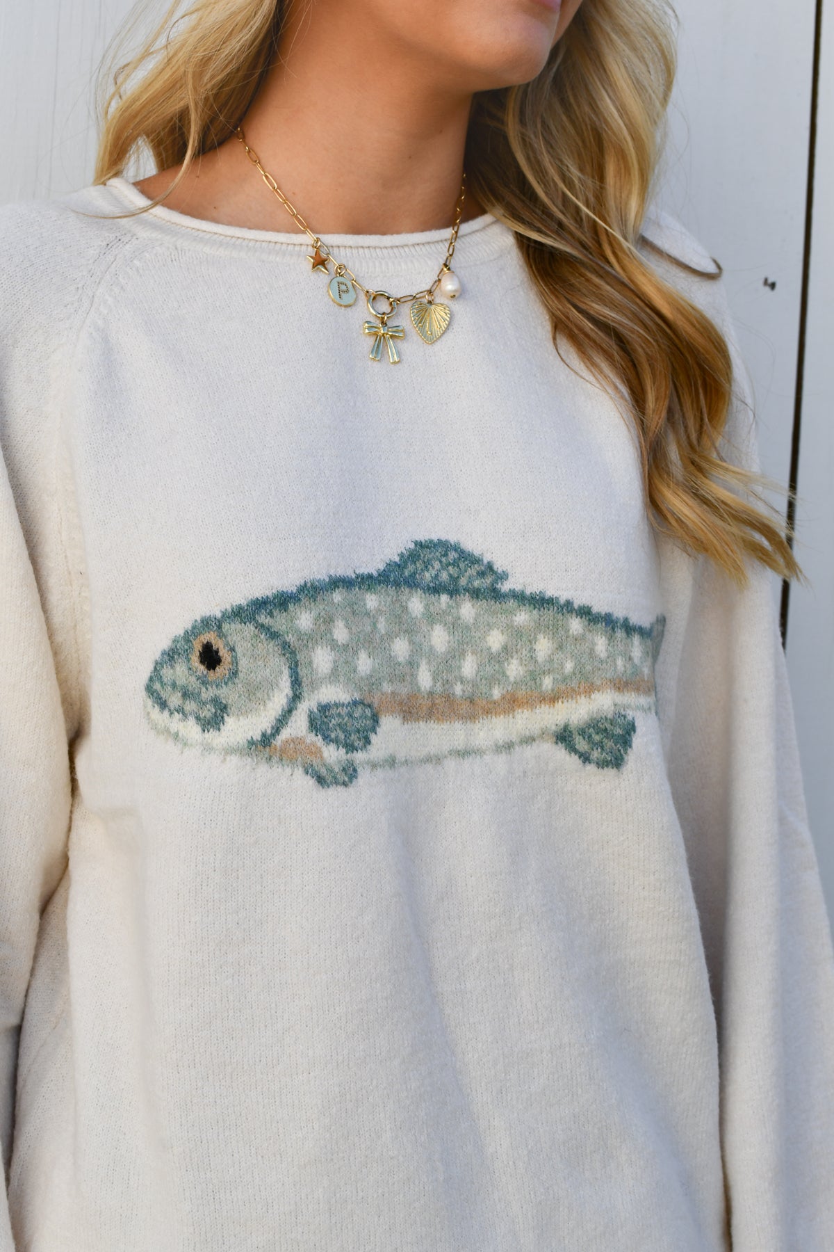 Reel Me In Crewneck Sweater - Cream