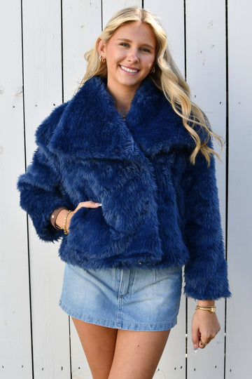 Calm Energy Faux Fur Jacket - Navy