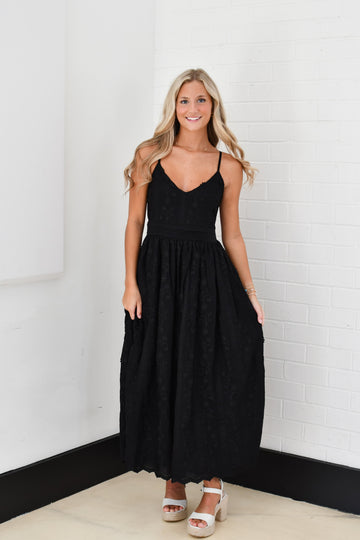 Emersyn Floral Lace Midi Dress - Black